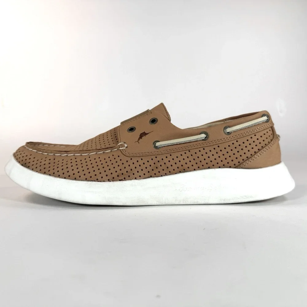 Tommy Bahama Aeonian Perf Boat Shoes Mens‎ 10 Tan Leather Slip On Casual